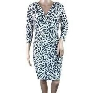 Lauren Ralph Lauren 6 Surplice Sheath Dress Black White Abstract Floral Fitted